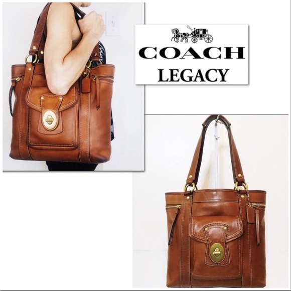 Coach Handbags - Coach Cognac Burnished Leather Legacy Gigi Shopper Tote Shoulder Bag